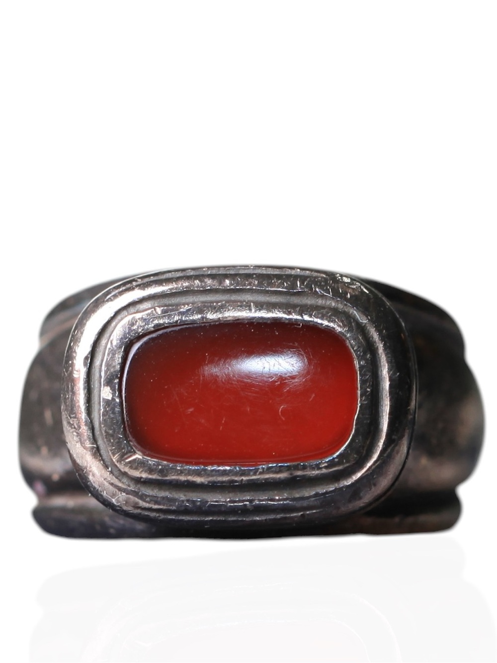 Vintage 925 Sterling Silver Carnelian Brutalist Modernist Signet Ring 7